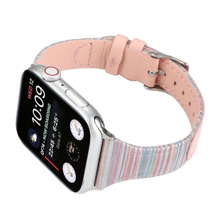 For Apple Watch Series 9&8&7 41mm / SE 3&SE 2&6&SE&5&4 40mm / 3&2&1 38mm Stitching Stripes Genuin...