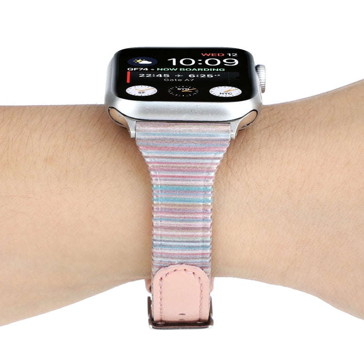 For Apple Watch Series 9&8&7 41mm / SE 3&SE 2&6&SE&5&4 40mm / 3&2&1 38mm Stitching Stripes Genuin...