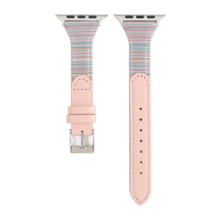 For Apple Watch Series 9&8&7 41mm / SE 3&SE 2&6&SE&5&4 40mm / 3&2&1 38mm Stitching Stripes Genuin...