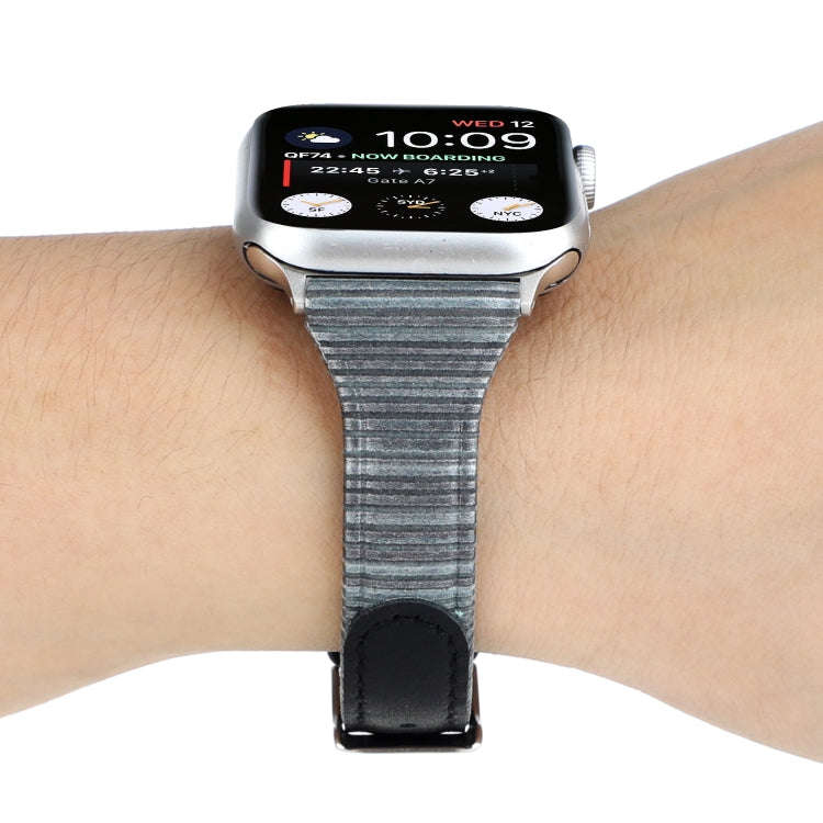 For Apple Watch Series 9&8&7 41mm / SE 3&SE 2&6&SE&5&4 40mm / 3&2&1 38mm Stitching Stripes Genuin...