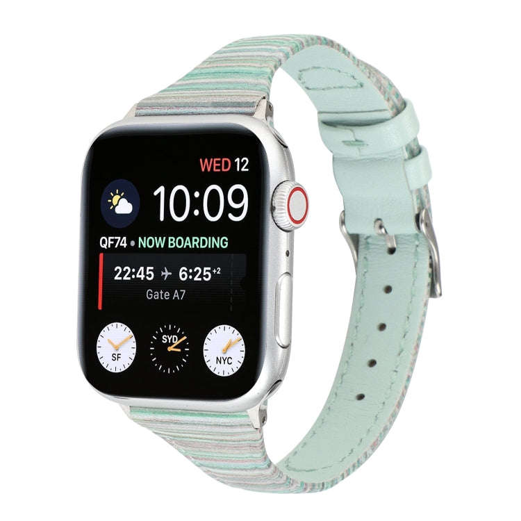 For Apple Watch Series 9&8&7 41mm / SE 3&SE 2&6&SE&5&4 40mm / 3&2&1 38mm Stitching Stripes Genuin...