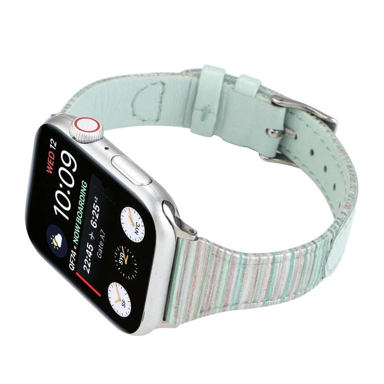 For Apple Watch Series 9&8&7 41mm / SE 3&SE 2&6&SE&5&4 40mm / 3&2&1 38mm Stitching Stripes Genuin...