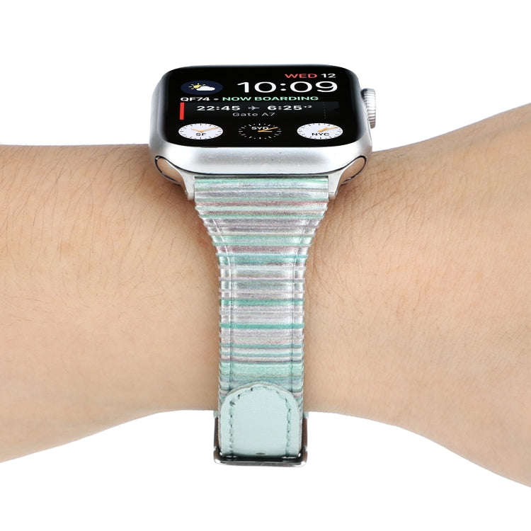 For Apple Watch Series 9&8&7 41mm / SE 3&SE 2&6&SE&5&4 40mm / 3&2&1 38mm Stitching Stripes Genuin...