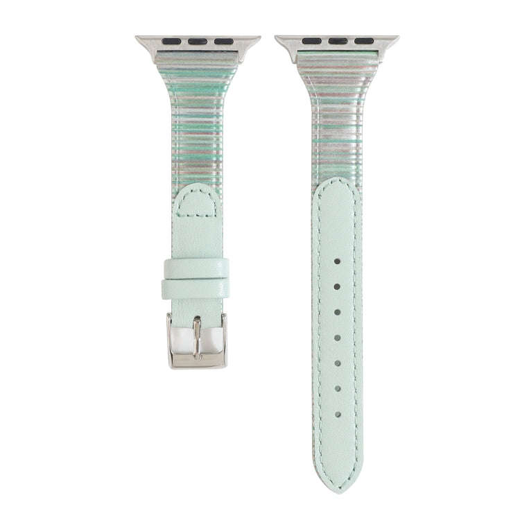 For Apple Watch Series 9&8&7 41mm / SE 3&SE 2&6&SE&5&4 40mm / 3&2&1 38mm Stitching Stripes Genuin...