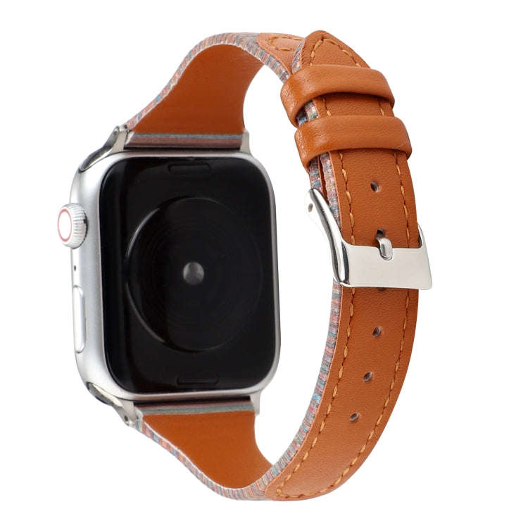 For Apple Watch Series 7 41mm / 6 & SE & 5 & 4 40mm / 3 & 2 & 1 38mm Stitching Stripes Genuine Le...