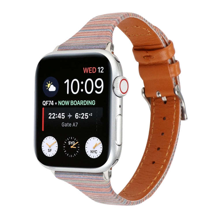 For Apple Watch Series 7 41mm / 6 & SE & 5 & 4 40mm / 3 & 2 & 1 38mm Stitching Stripes Genuine Le...