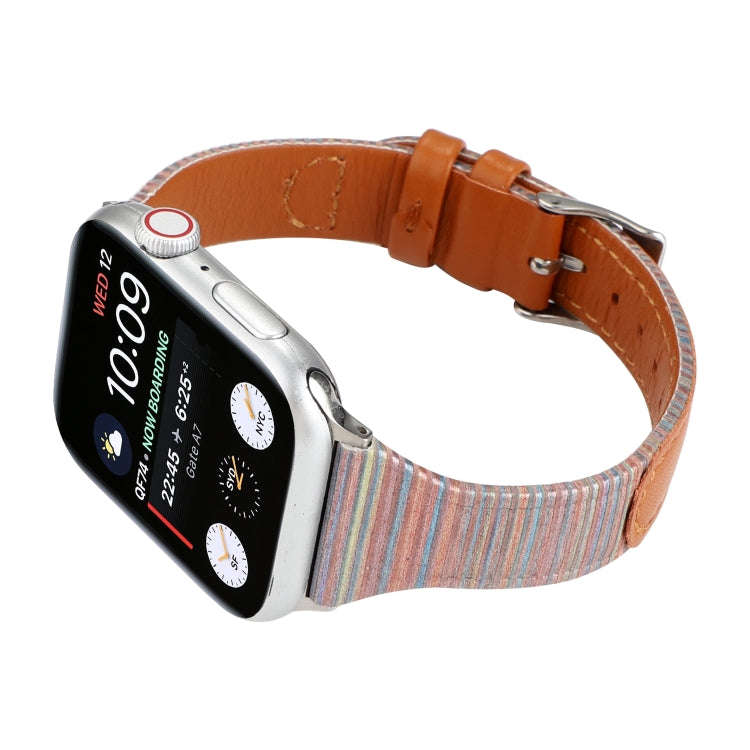 For Apple Watch Series 7 41mm / 6 & SE & 5 & 4 40mm / 3 & 2 & 1 38mm Stitching Stripes Genuine Le...