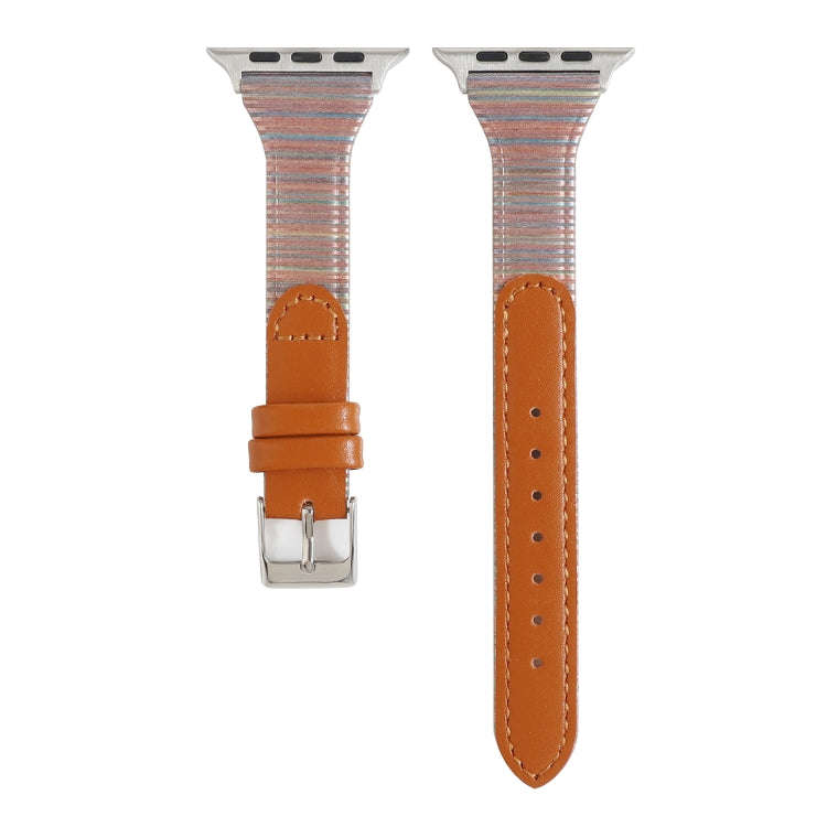 For Apple Watch Series 7 41mm / 6 & SE & 5 & 4 40mm / 3 & 2 & 1 38mm Stitching Stripes Genuine Le...
