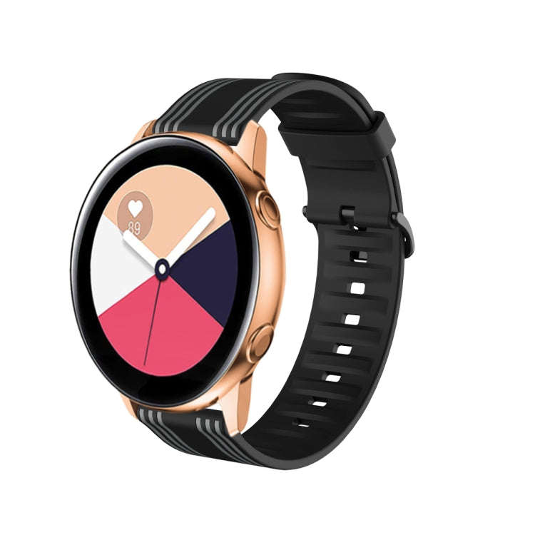 20mm Stripe Silicone Watch Band(Black Grey)