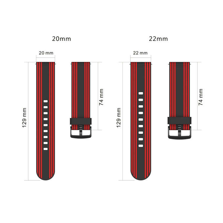 20mm Stripe Silicone Watch Band(Black Grey)