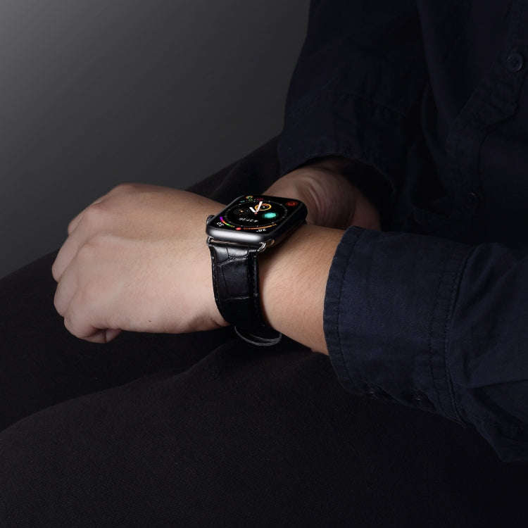 For Apple Watch Series 9&8&7 41mm / SE 3&SE 2&6&SE&5&4 40mm / 3&2&1 38mm Cowhide Crocodile Textur...