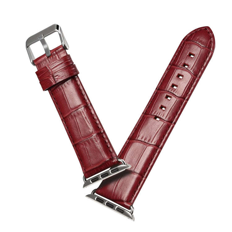 For Apple Watch Series 9&8&7 41mm / SE 3&SE 2&6&SE&5&4 40mm / 3&2&1 38mm Cowhide Crocodile Textur...