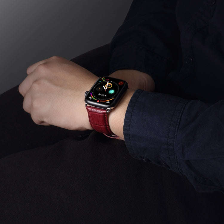 For Apple Watch Series 9&8&7 41mm / SE 3&SE 2&6&SE&5&4 40mm / 3&2&1 38mm Cowhide Crocodile Textur...