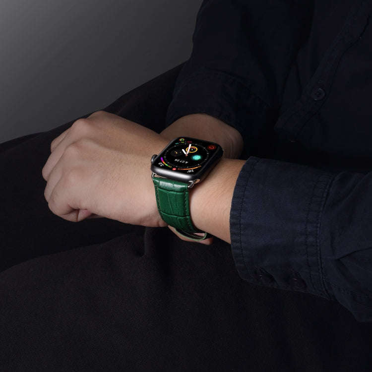 For Apple Watch Series 7 41mm / 6 & SE & 5 & 4 40mm / 3 & 2 & 1 38mm Cowhide Crocodile Texture St...