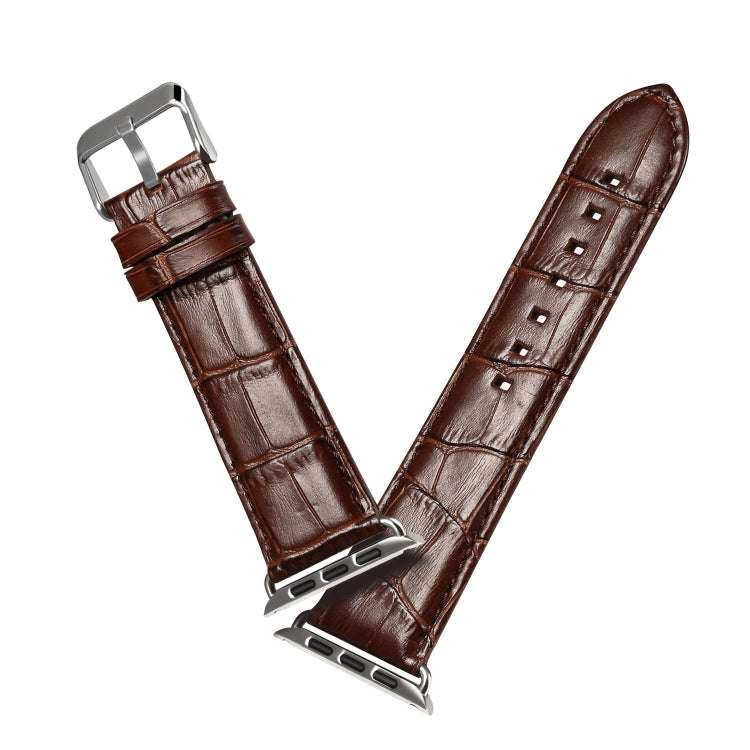 For Apple Watch Series 9&8&7 41mm / SE 3&SE 2&6&SE&5&4 40mm / 3&2&1 38mm Cowhide Crocodile Textur...