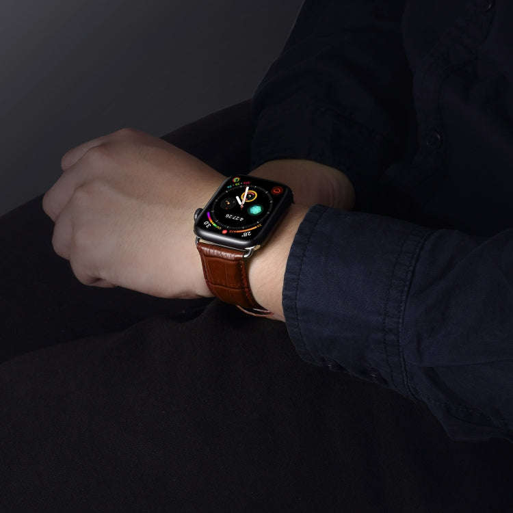 For Apple Watch Series 9&8&7 41mm / SE 3&SE 2&6&SE&5&4 40mm / 3&2&1 38mm Cowhide Crocodile Textur...