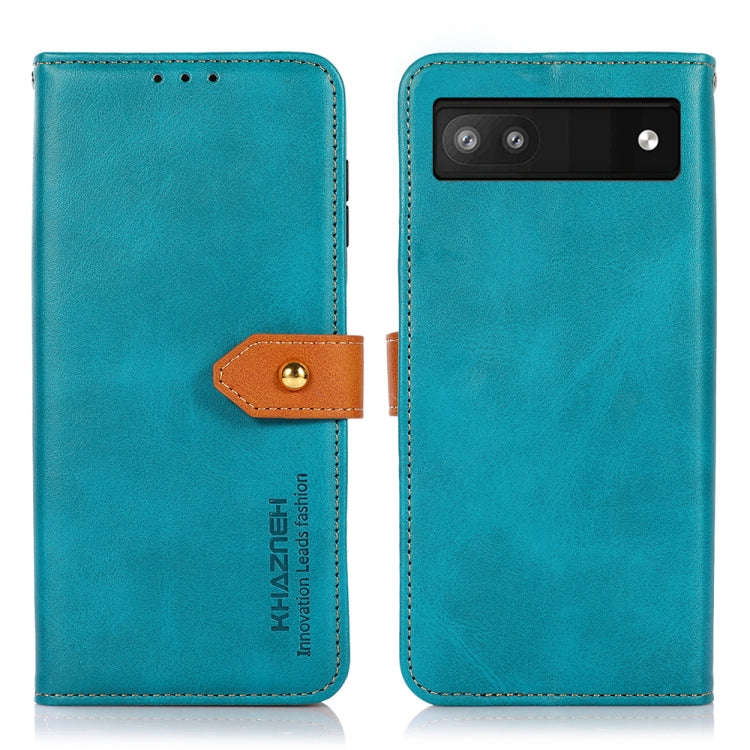 For Google Pixel 6a KHAZNEH Dual-color Cowhide Texture Horizontal Flip Leather Phone Case(Blue)