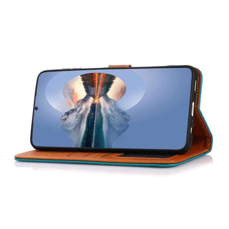For Google Pixel 6a KHAZNEH Dual-color Cowhide Texture Horizontal Flip Leather Phone Case(Blue)