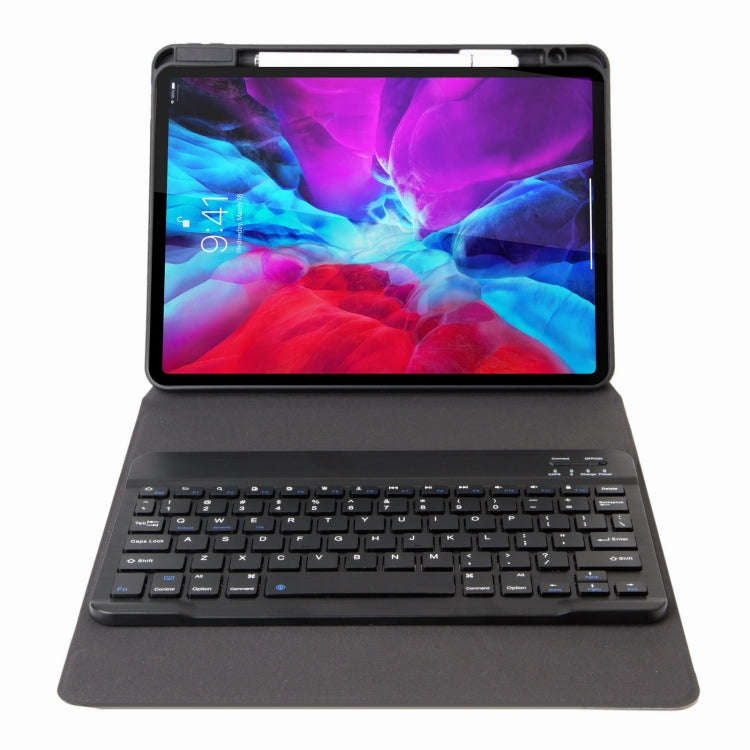 H-097 Bluetooth Keyboard Leather Case with Rear Three-fold Holder For iPad 9.7 2018 & 2017(Dark N...