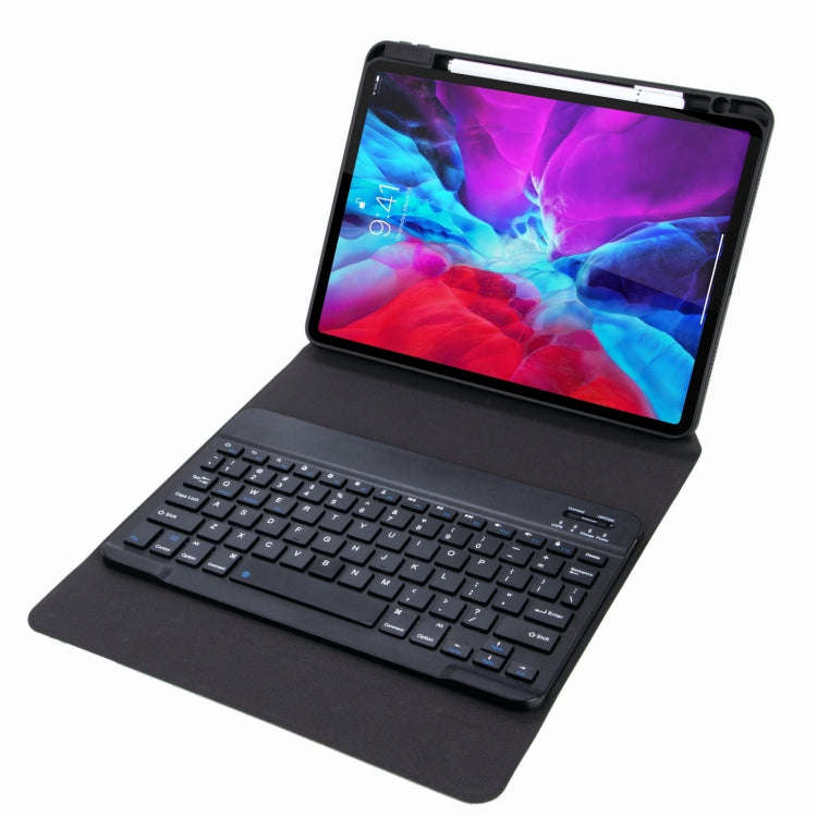 H-097 Bluetooth Keyboard Leather Case with Rear Three-fold Holder For iPad 9.7 2018 & 2017(Dark N...