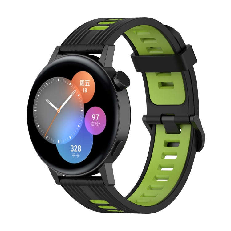 For Huawei Watch GT 3 42mm 20mm Two-color Stripe Silicone Watch Band(Black Lime Green)