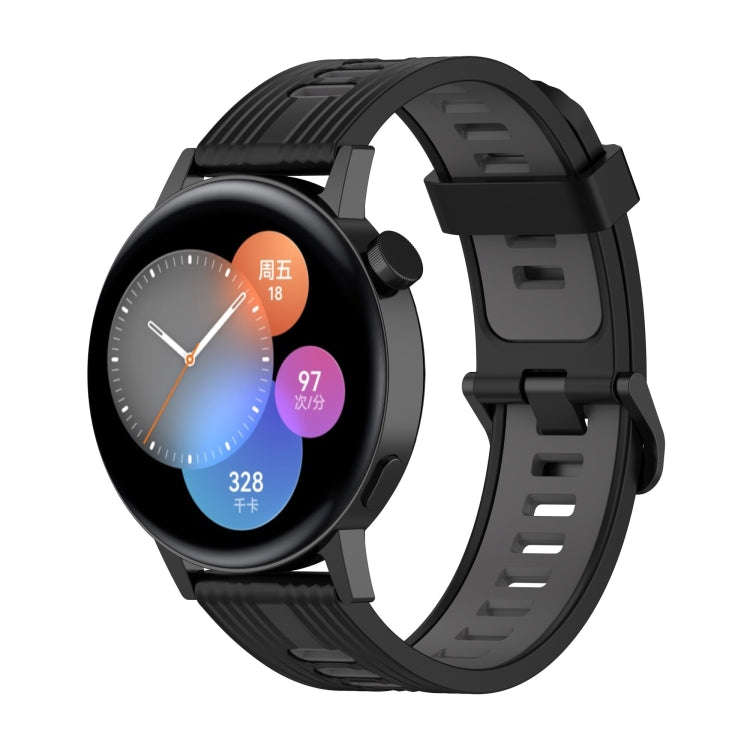 For Huawei Watch GT 3 42mm 20mm Two-color Stripe Silicone Watch Band(Black Dark Grey)