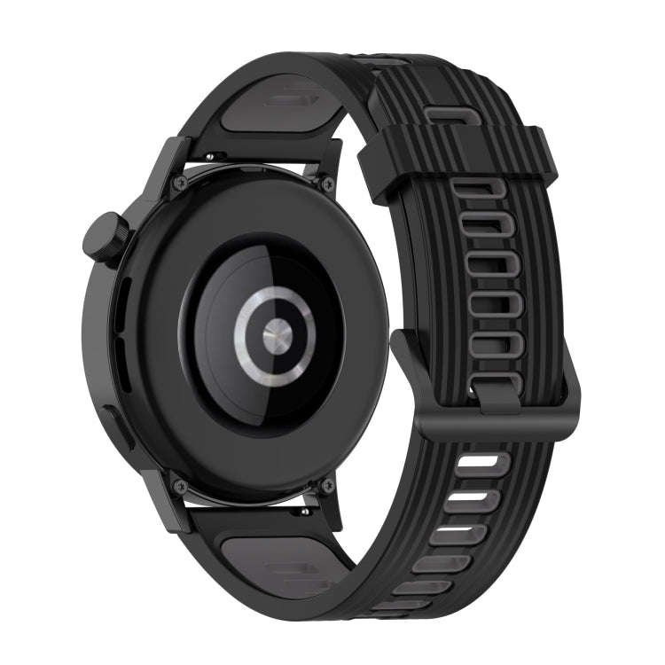 For Huawei Watch GT 3 42mm 20mm Two-color Stripe Silicone Watch Band(Black Dark Grey)