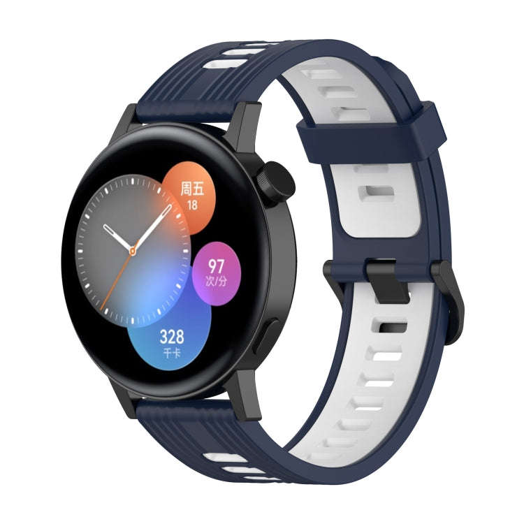 For Huawei Watch GT 3 42mm 20mm Two-color Stripe Silicone Watch Band(Midnight Blue White)