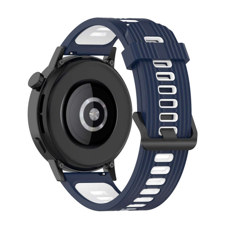 For Huawei Watch GT 3 42mm 20mm Two-color Stripe Silicone Watch Band(Midnight Blue White)