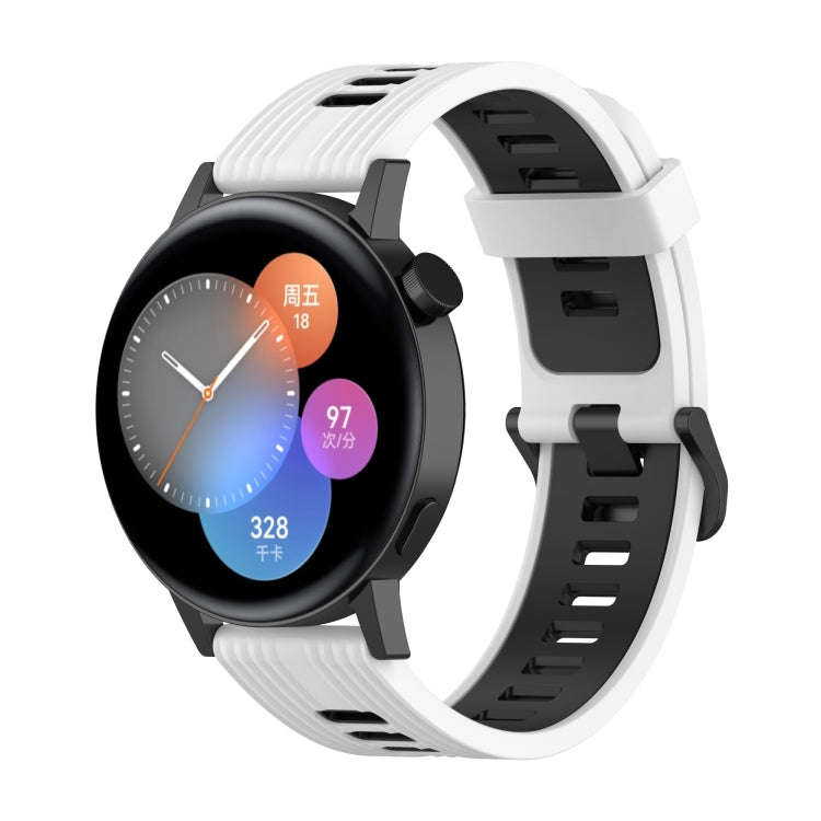 For Huawei Watch GT 3 46mm 22mm Two-color Stripe Silicone Watch Band(White Black)