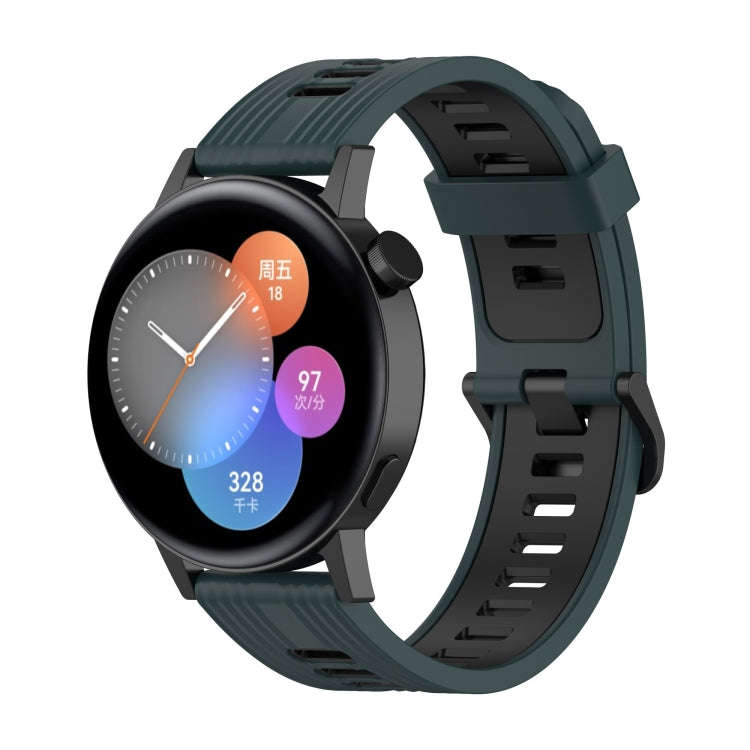 For Huawei Watch GT 3 46mm 22mm Two-color Stripe Silicone Watch Band(Olive Green Black)