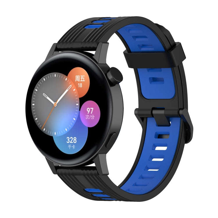 For Huawei Watch GT 3 46mm 22mm Two-color Stripe Silicone Watch Band(Black Blue)