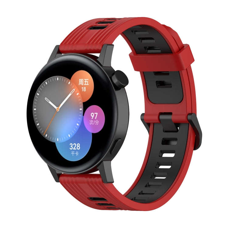 For Huawei Watch GT 3 46mm 22mm Two-color Stripe Silicone Watch Band(Red Black)