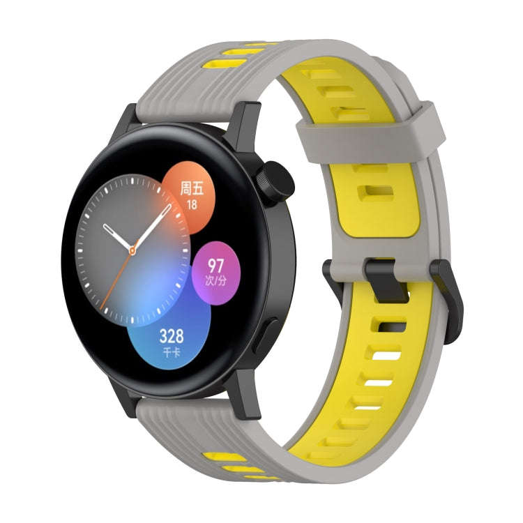For Huawei Watch GT 3 46mm 22mm Two-color Stripe Silicone Watch Band(Grey Yellow)