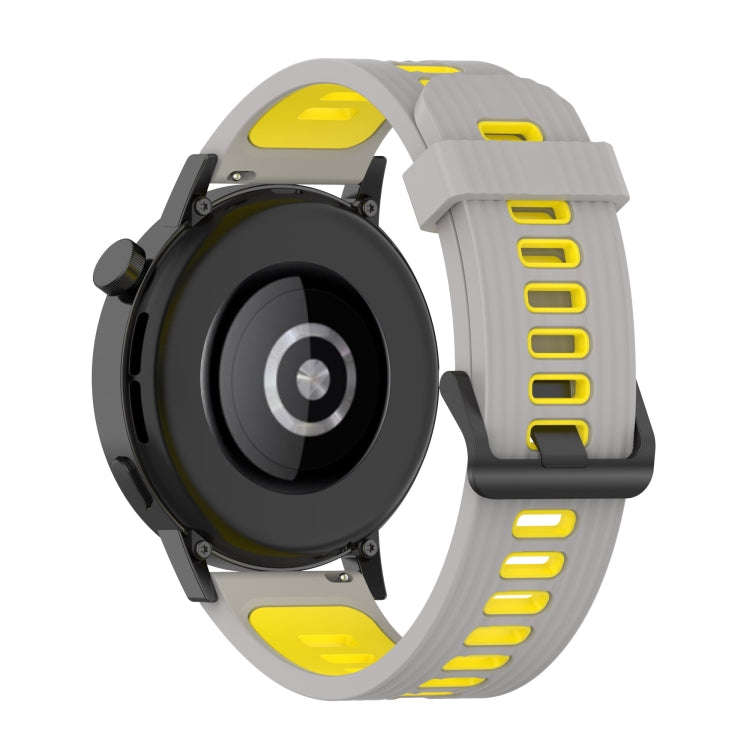 For Huawei Watch GT 3 46mm 22mm Two-color Stripe Silicone Watch Band(Grey Yellow)