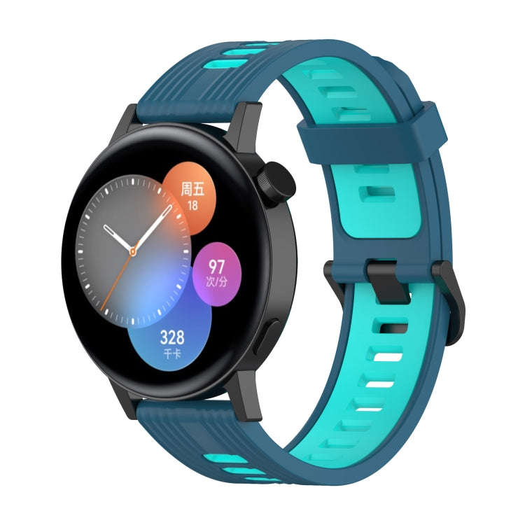 For Huawei Watch GT 3 46mm 22mm Two-color Stripe Silicone Watch Band(Blue Mint Green)