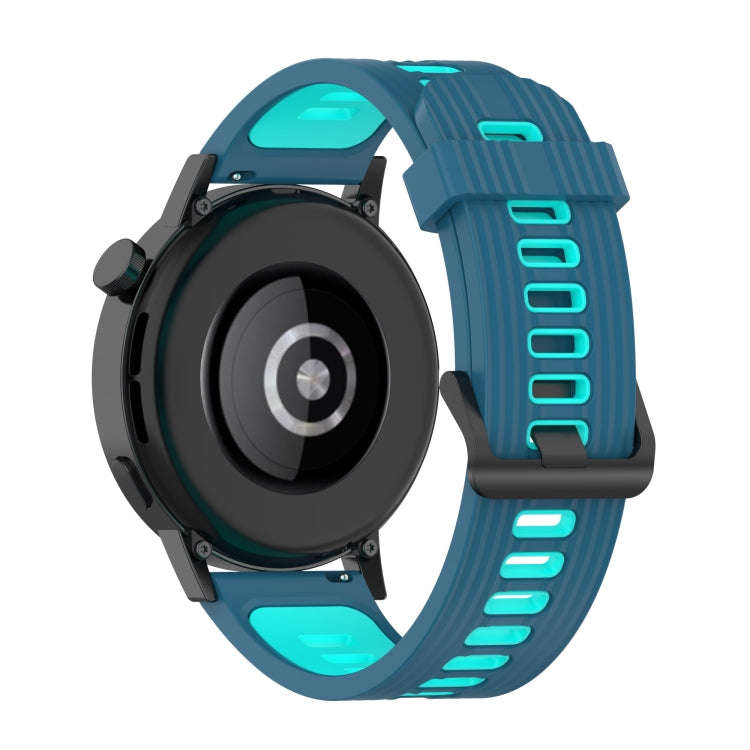 For Huawei Watch GT 3 46mm 22mm Two-color Stripe Silicone Watch Band(Blue Mint Green)