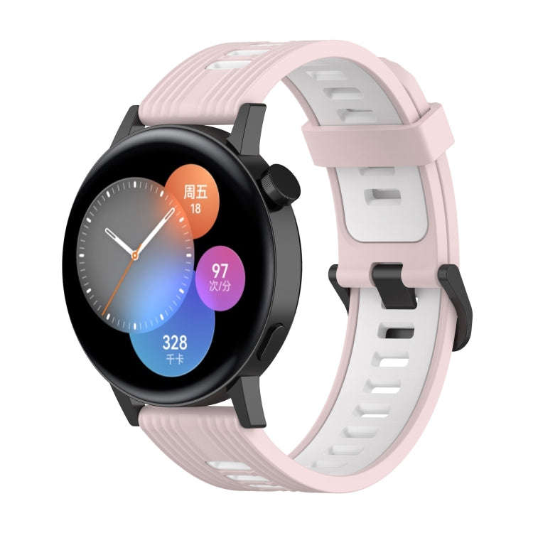 For Huawei Watch GT 3 46mm 22mm Two-color Stripe Silicone Watch Band(Sand Pink White)