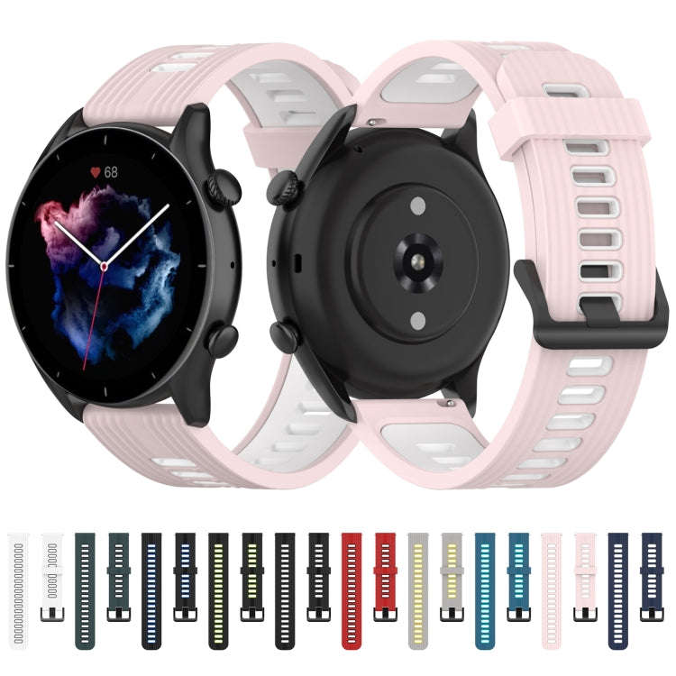 For Huawei Watch GT 3 46mm 22mm Two-color Stripe Silicone Watch Band(Sand Pink White)