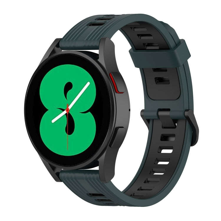 For Samsung Galaxy Watch4/Active2 20mm Two-color Stripe Silicone Watch Band(Olive Green Black)