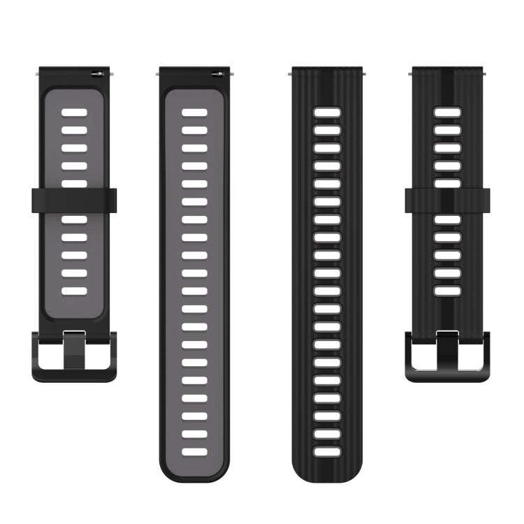 For Samsung Galaxy Watch4/Active2 20mm Two-color Stripe Silicone Watch Band(Black Dark Grey)