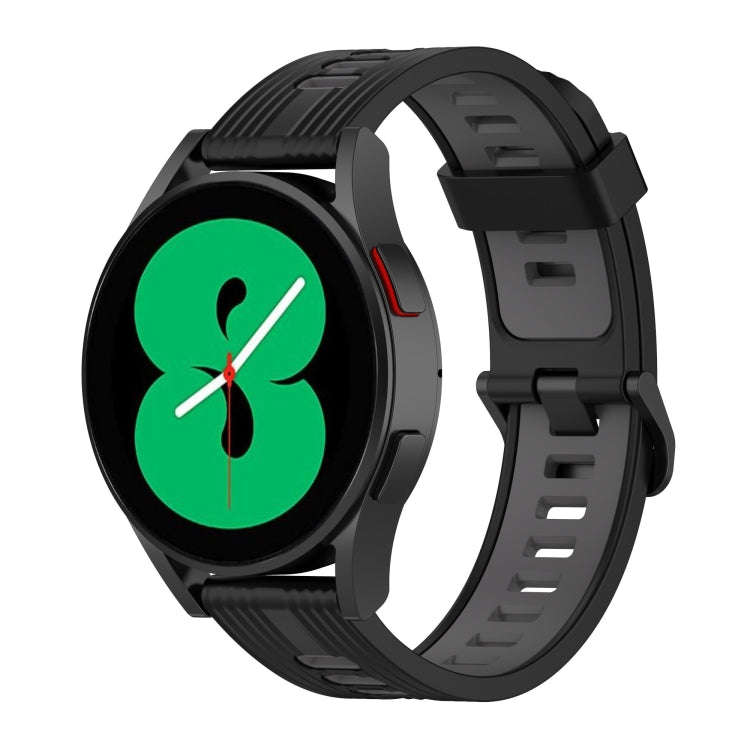 For Samsung Galaxy Watch4/Active2 20mm Two-color Stripe Silicone Watch Band(Black Dark Grey)