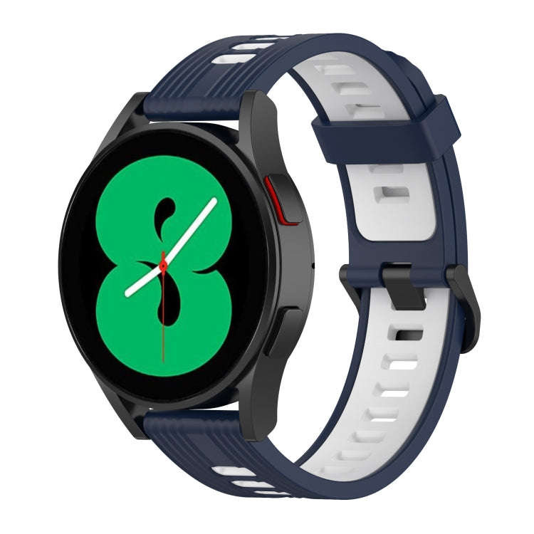 For Samsung Galaxy Watch4/Active2 20mm Two-color Stripe Silicone Watch Band(Midnight Blue White)