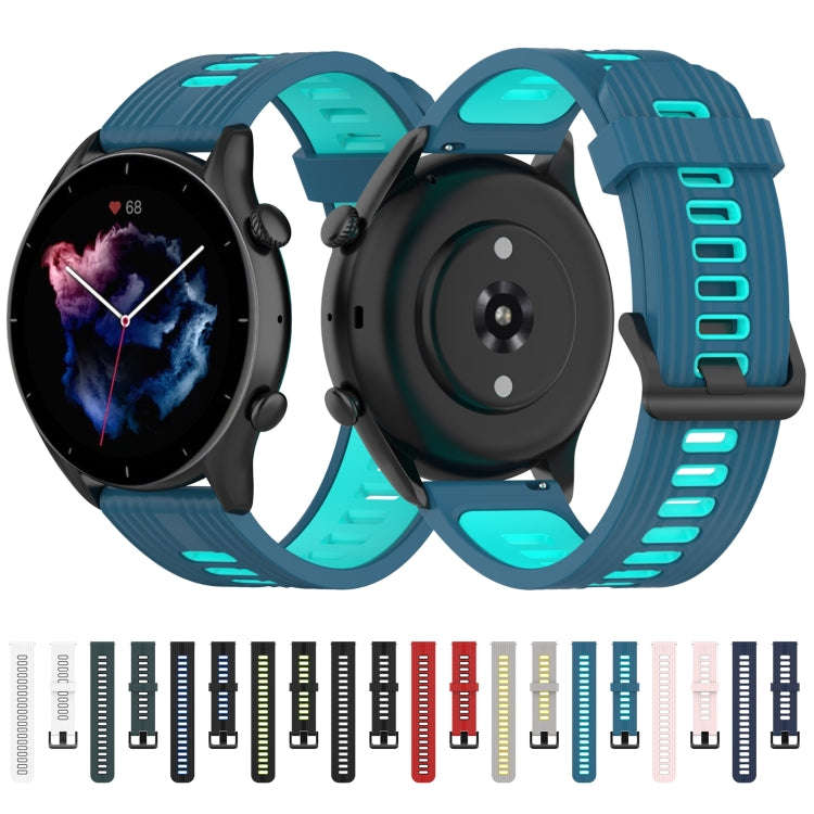For Samsung Galaxy Watch4/Active2 20mm Two-color Stripe Silicone Watch Band(Black Dark Grey)