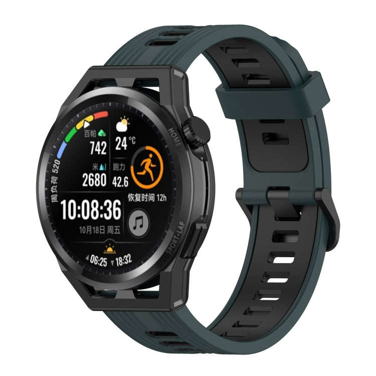 For Huawei Watch GT Runner 22mm Two-color Stripe Silicone Watch Band(Olive Green Black)