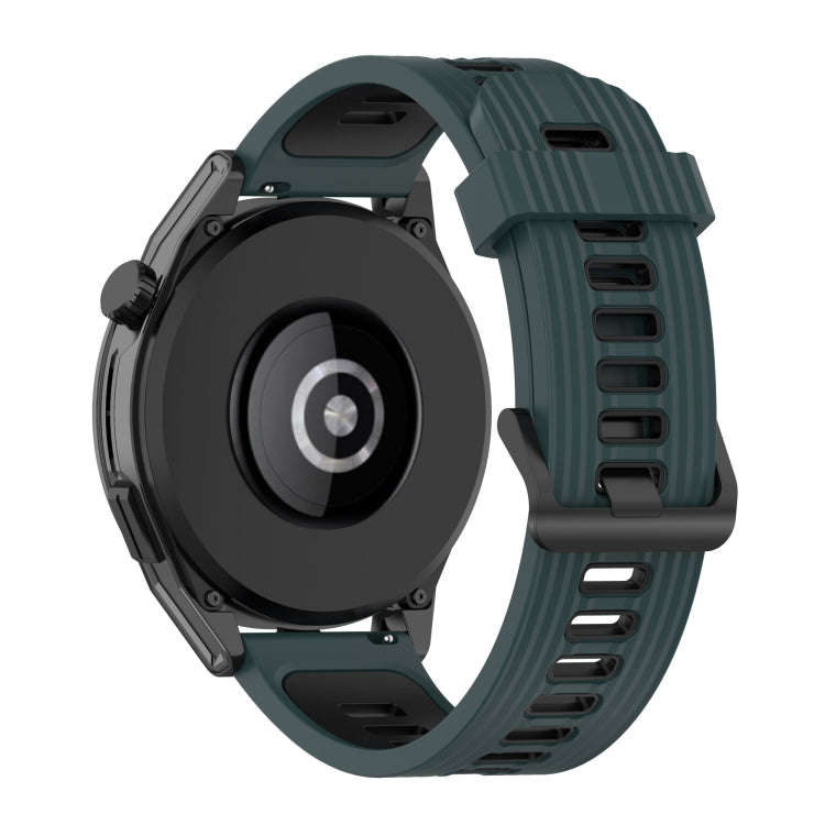 For Huawei Watch GT Runner 22mm Two-color Stripe Silicone Watch Band(Olive Green Black)