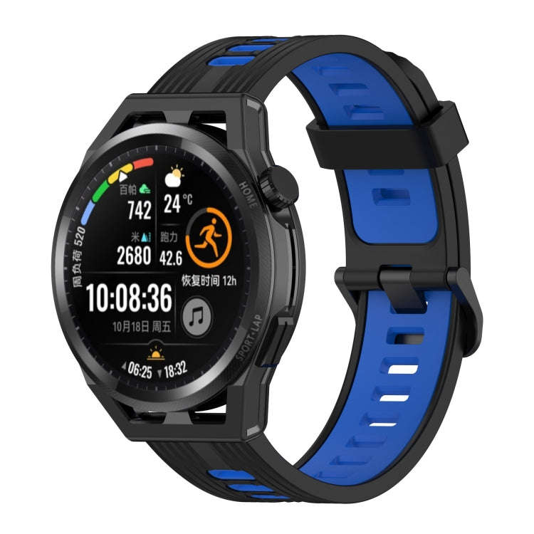 For Huawei Watch GT Runner 22mm Two-color Stripe Silicone Watch Band(Black Blue)