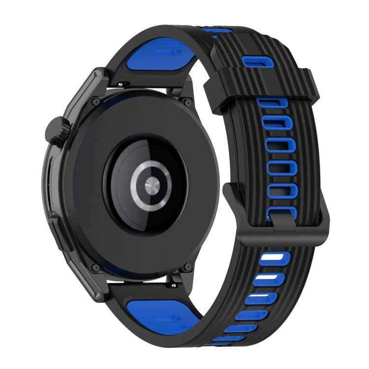 For Huawei Watch GT Runner 22mm Two-color Stripe Silicone Watch Band(Black Blue)
