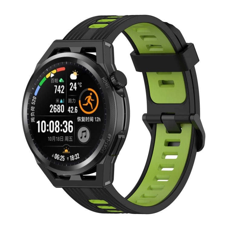 For Huawei Watch GT Runner 22mm Two-color Stripe Silicone Watch Band(Black Lime Green)