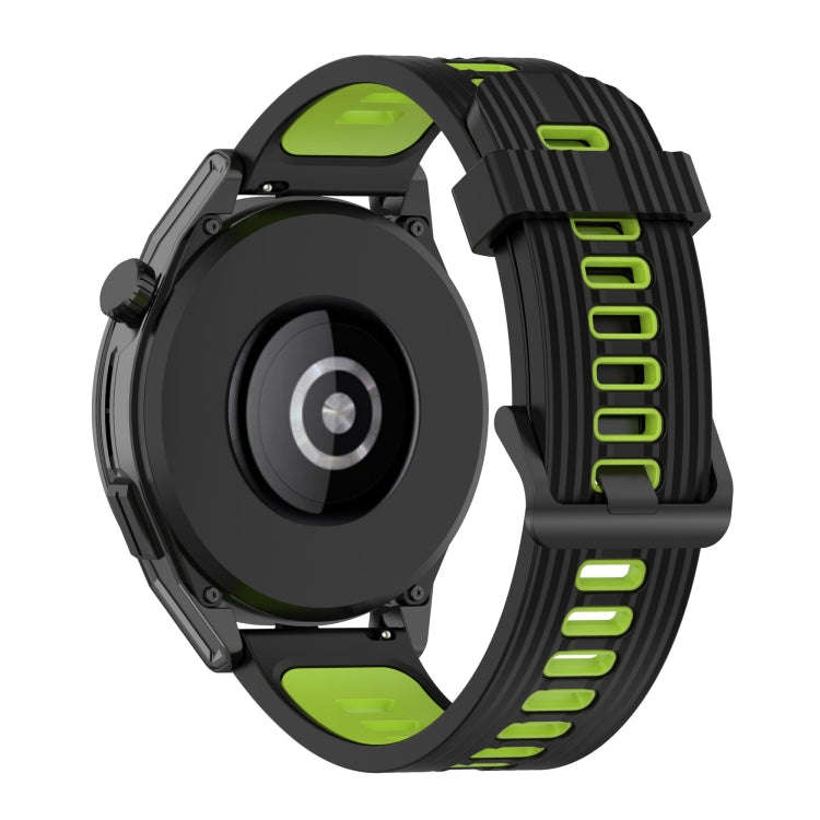 For Huawei Watch GT Runner 22mm Two-color Stripe Silicone Watch Band(Black Lime Green)